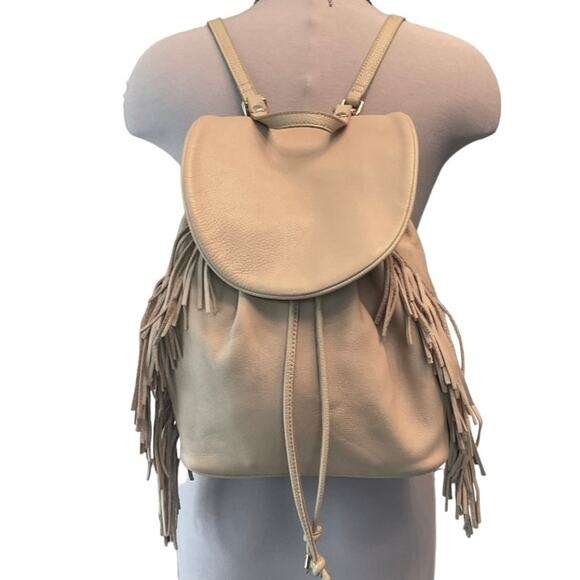 NEW Sam Edelman Supple LEATHER Boho Festival FIFI FRINGE Tan Drawstring Backpack - Picture 3 of 10